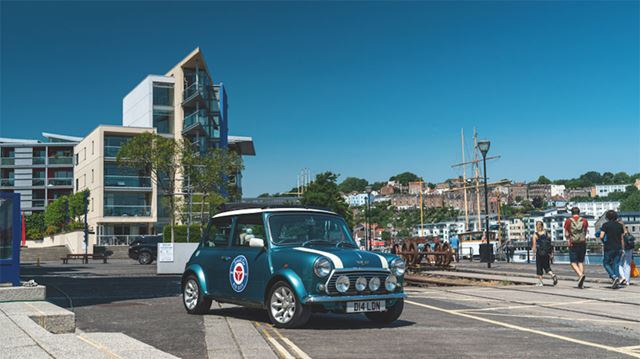 Classic Mini road trip Mini Bristol harbour